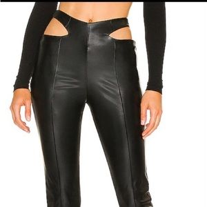 Faux leather waist cutout pants